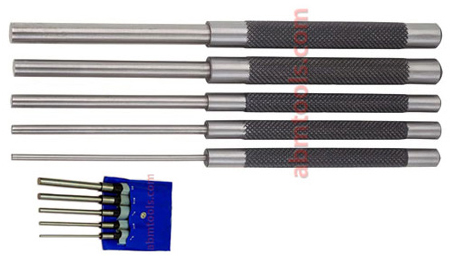 5 Piece 8 Long Drive Pin Punch Set with Knurled Handles, FORM-0343